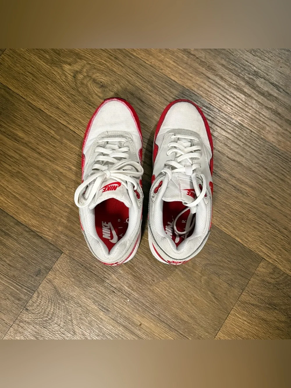 Nike White and Red Air Max 1 Sneakers Size 6 Women